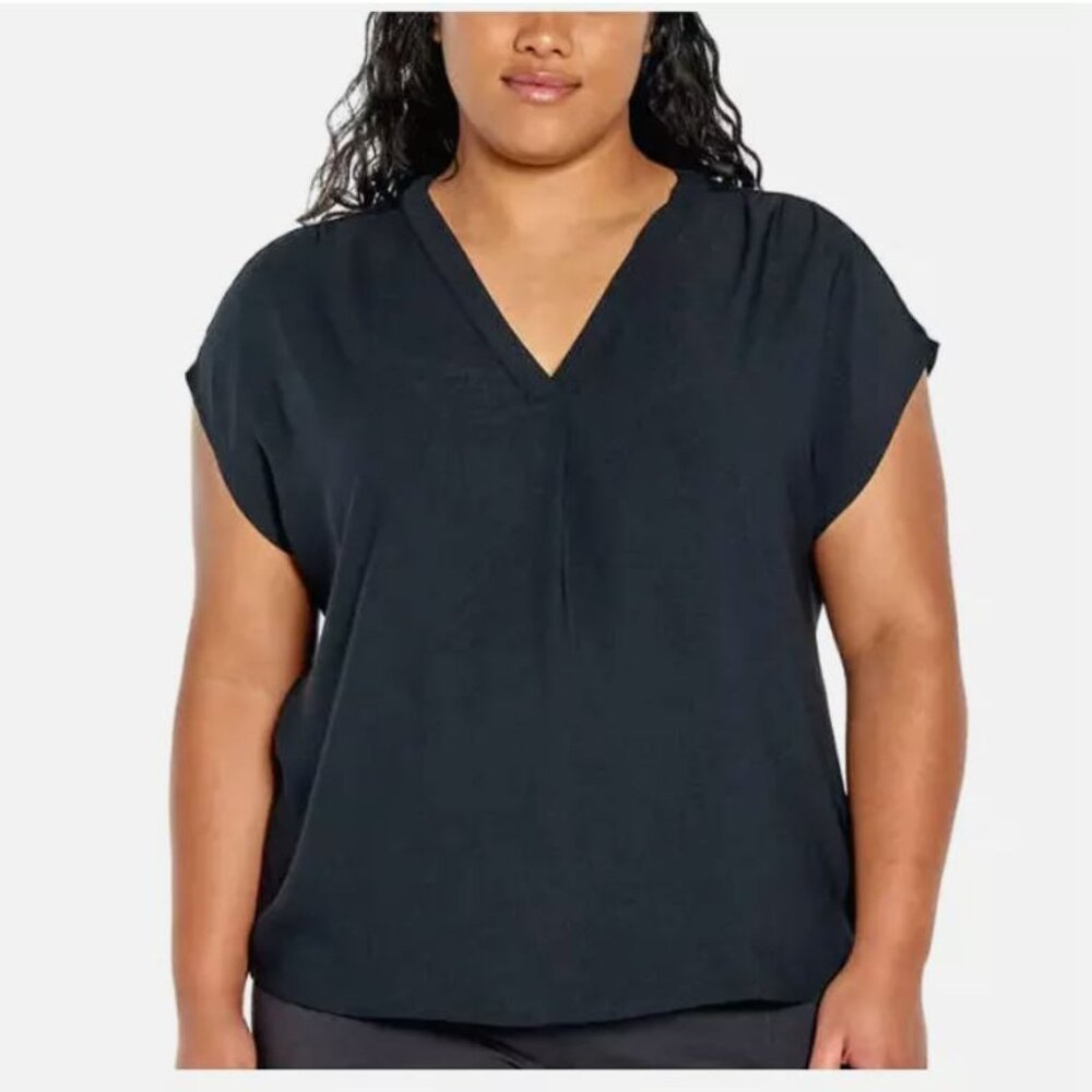 Banana Republic Ladies' Short Sleeve V-Neck Blouse Black XL